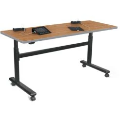 Balt Height Adjustable Sit And Stand Flipper Table (60" Long, Nepal Teak Laminate, Platinum Edge)(Balt Height Adjustable Sit And Stand Flipper Table 60 Long Nepal Teak Laminate Platinum Edge) -Celestron Shop 1493155827000 IMG 787914