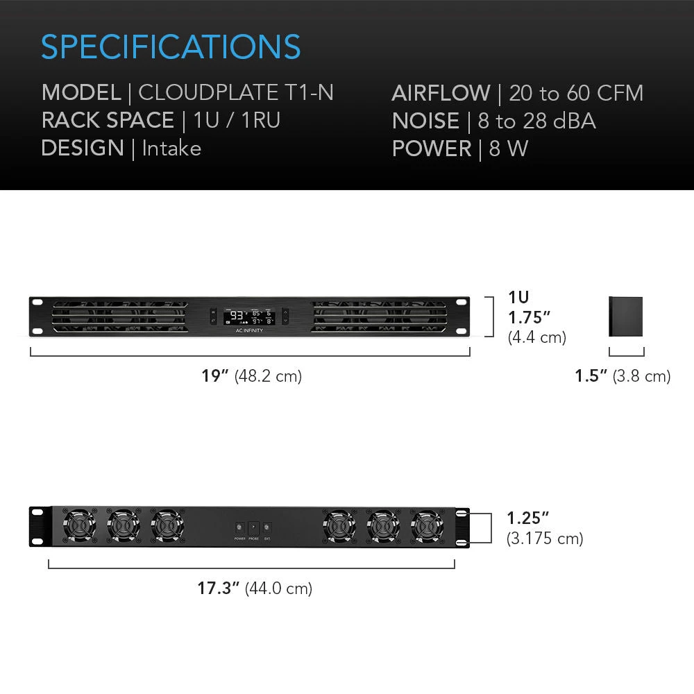 AC Infinity CLOUDPLATE T1 Quiet Rack Cooling Fan System (1 RU, Intake)(Ac Infinity Cloudplate T1 Quiet Rack Cooling Fan System 1 Ru Intake) 8 AC Infinity CLOUDPLATE T1 Quiet Rack Cooling Fan System (1 RU, Intake)(Ac Infinity Cloudplate T1 Quiet Rack Cooling Fan System 1 Ru Intake) - Image 8