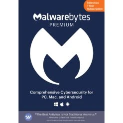 Malwarebytes Premium Cybersecurity Software (Download, 5-Device License, 1-Year)(Malwarebytes Premium Cybersecurity Software Download 5 Device License 1 Year)
