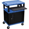 Luxor 34" A/V Cart With Locking Cabinet And Three Shelves (Blue And Black)(Luxor 34 A V Cart With Locking Cabinet And Three Shelves Blue And Black 1)