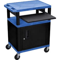 Luxor 34" A/V Cart With Locking Cabinet And Three Shelves (Blue And Black)(Luxor 34 A V Cart With Locking Cabinet And Three Shelves Blue And Black 1)