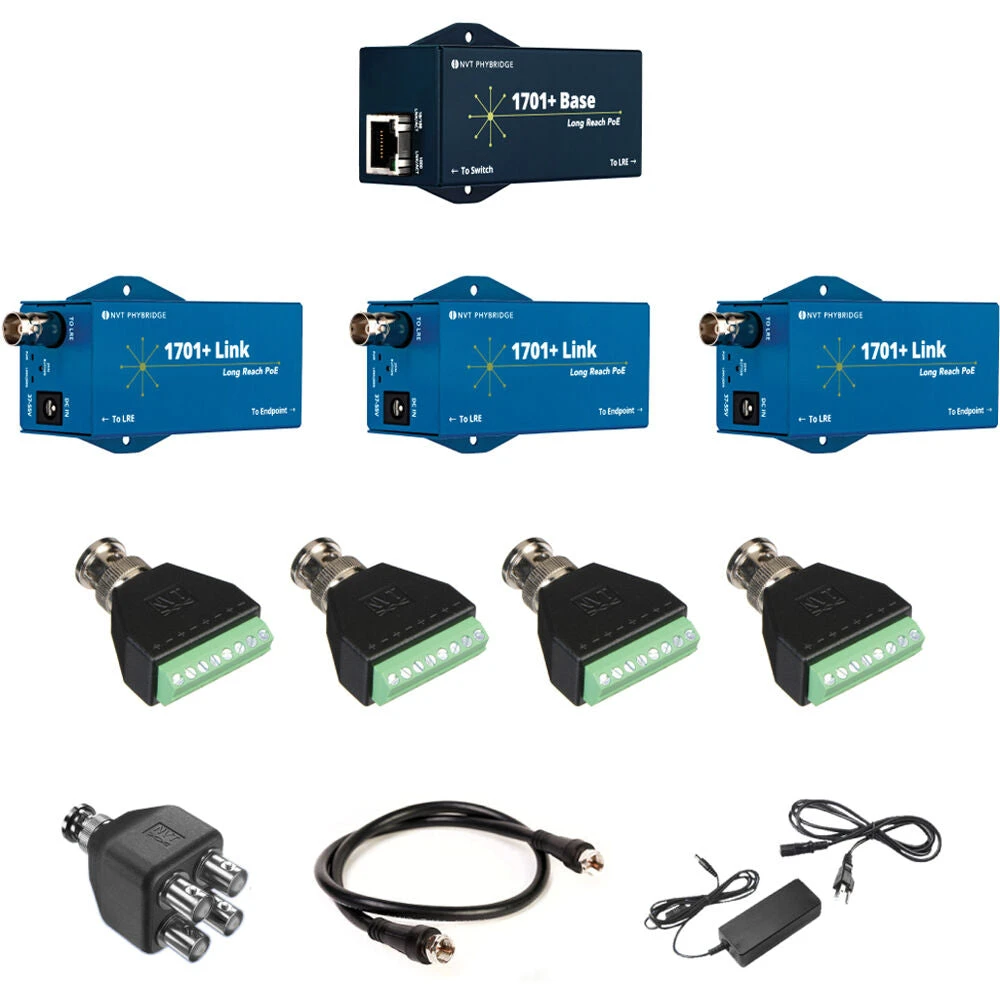 NVT Phybridge 1701+ Base Extender Kit With 3x Link Adapter, Power Supply, Terminal Adapters & Coax Splitter(Nvt Phybridge 1701 Base Extender Kit With 3x Link Adapter Power Supply Terminal Adapters Coax Splitter) 1 NVT Phybridge 1701+ Base Extender Kit With 3x Link Adapter, Power Supply, Terminal Adapters & Coax Splitter(Nvt Phybridge 1701 Base Extender Kit With 3x Link Adapter Power Supply Terminal Adapters Coax Splitter)