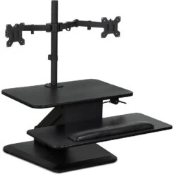 Mount-It! Sit Stand Standing Desk Converter With Dual Monitor Mount Combo (Black)(Mount It Sit Stand Standing Desk Converter With Dual Monitor Mount Combo Black)