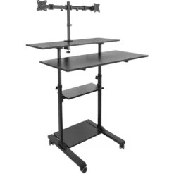 Mount-It! Height-Adjustable Rolling Standing Desk With Dual Monitor Mounts (Black)(Mount It Height Adjustable Rolling Standing Desk With Dual Monitor Mounts Black)