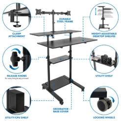 Mount-It! Height-Adjustable Rolling Standing Desk With Dual Monitor Mounts (Black)(Mount It Height Adjustable Rolling Standing Desk With Dual Monitor Mounts Black) -Celestron Shop 1642604544 IMG 1680980