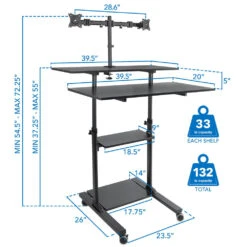 Mount-It! Height-Adjustable Rolling Standing Desk With Dual Monitor Mounts (Black)(Mount It Height Adjustable Rolling Standing Desk With Dual Monitor Mounts Black) -Celestron Shop 1642604544 IMG 1680983