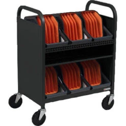 Bretford CUBE Transport Cart With Caddies (90° AC Outlets, Charcoal)(Bretford Cube Transport Cart With Caddies 90 Deg Ac Outlets Charcoal)