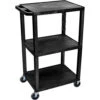 Luxor Three-Shelf Plastic Utility Cart 42" (Black)(Luxor Three Shelf Plastic Utility Cart 42 Black)
