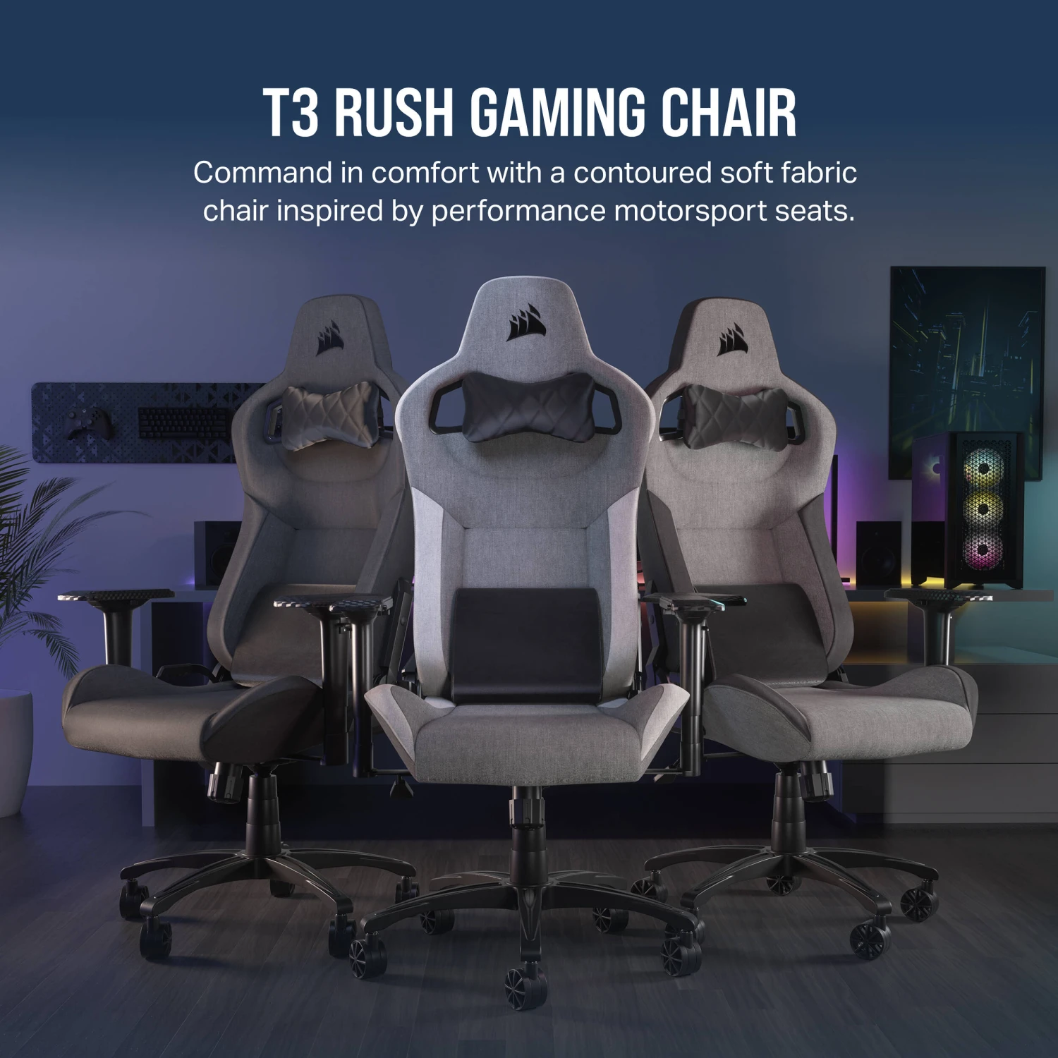 Corsair T3 RUSH Fabric Gaming Chair (Gray/White)(Corsair T3 Rush Fabric Gaming Chair Gray White) 2 Corsair T3 RUSH Fabric Gaming Chair (Gray/White)(Corsair T3 Rush Fabric Gaming Chair Gray White) - Image 2