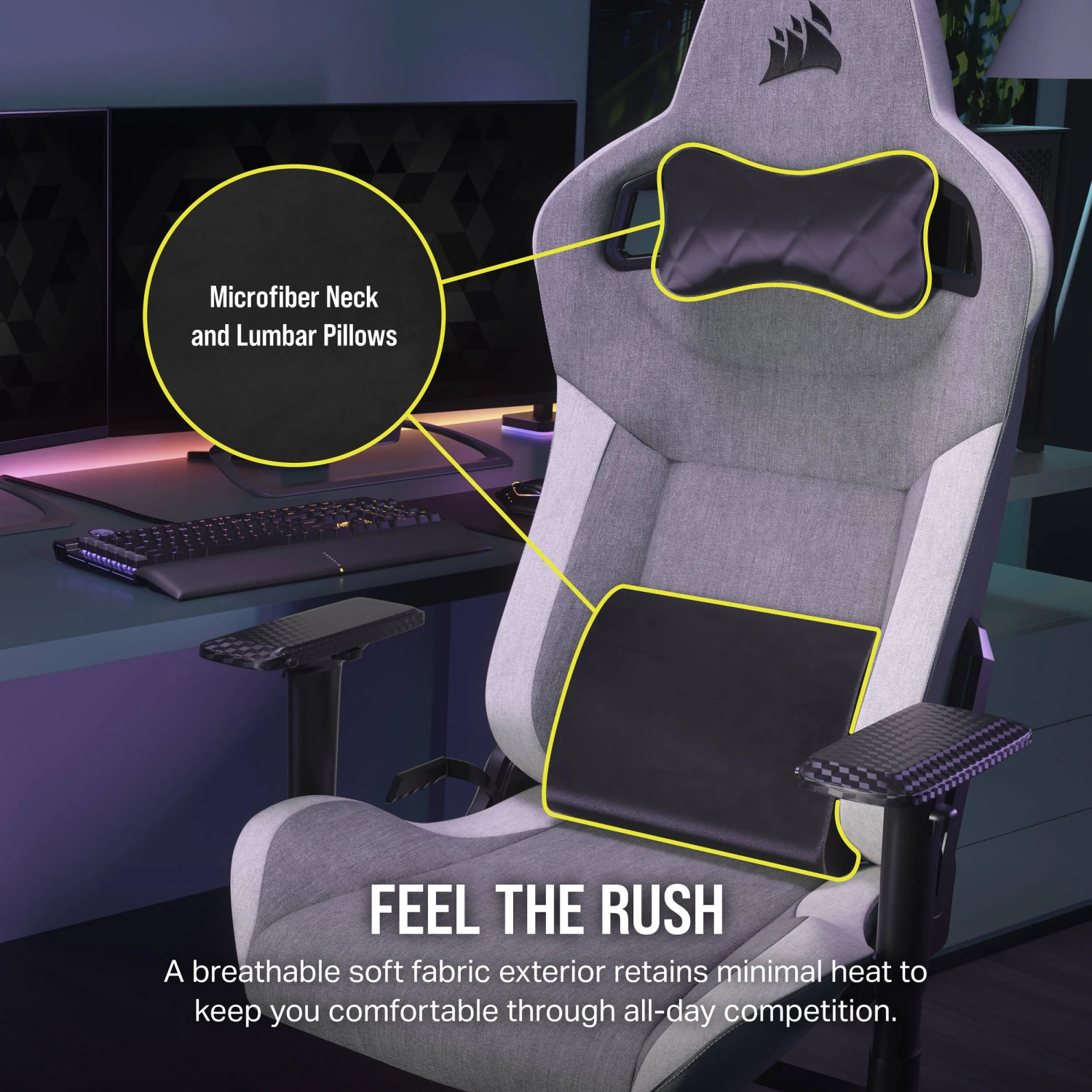 Corsair T3 RUSH Fabric Gaming Chair (Gray/White)(Corsair T3 Rush Fabric Gaming Chair Gray White) 3 Corsair T3 RUSH Fabric Gaming Chair (Gray/White)(Corsair T3 Rush Fabric Gaming Chair Gray White) - Image 3