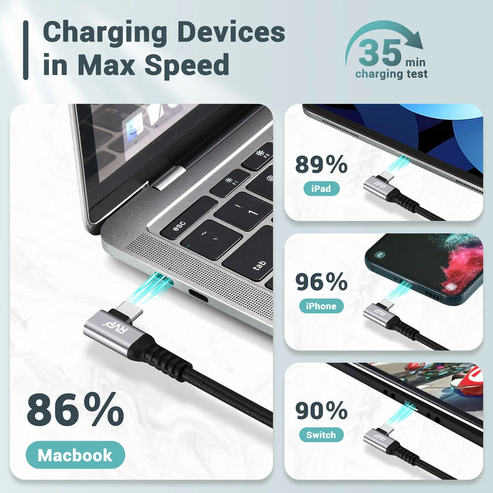 RVP+ 3' USB-C 3.2 Gen 2x2 Right-Angle Cable (Gray, 2-Pack)(Rvp 3 Usb C 3 2 Gen 2x2 Right Angle Cable Gray 2 Pack) 2 RVP+ 3' USB-C 3.2 Gen 2x2 Right-Angle Cable (Gray, 2-Pack)(Rvp 3 Usb C 3 2 Gen 2x2 Right Angle Cable Gray 2 Pack) - Image 2