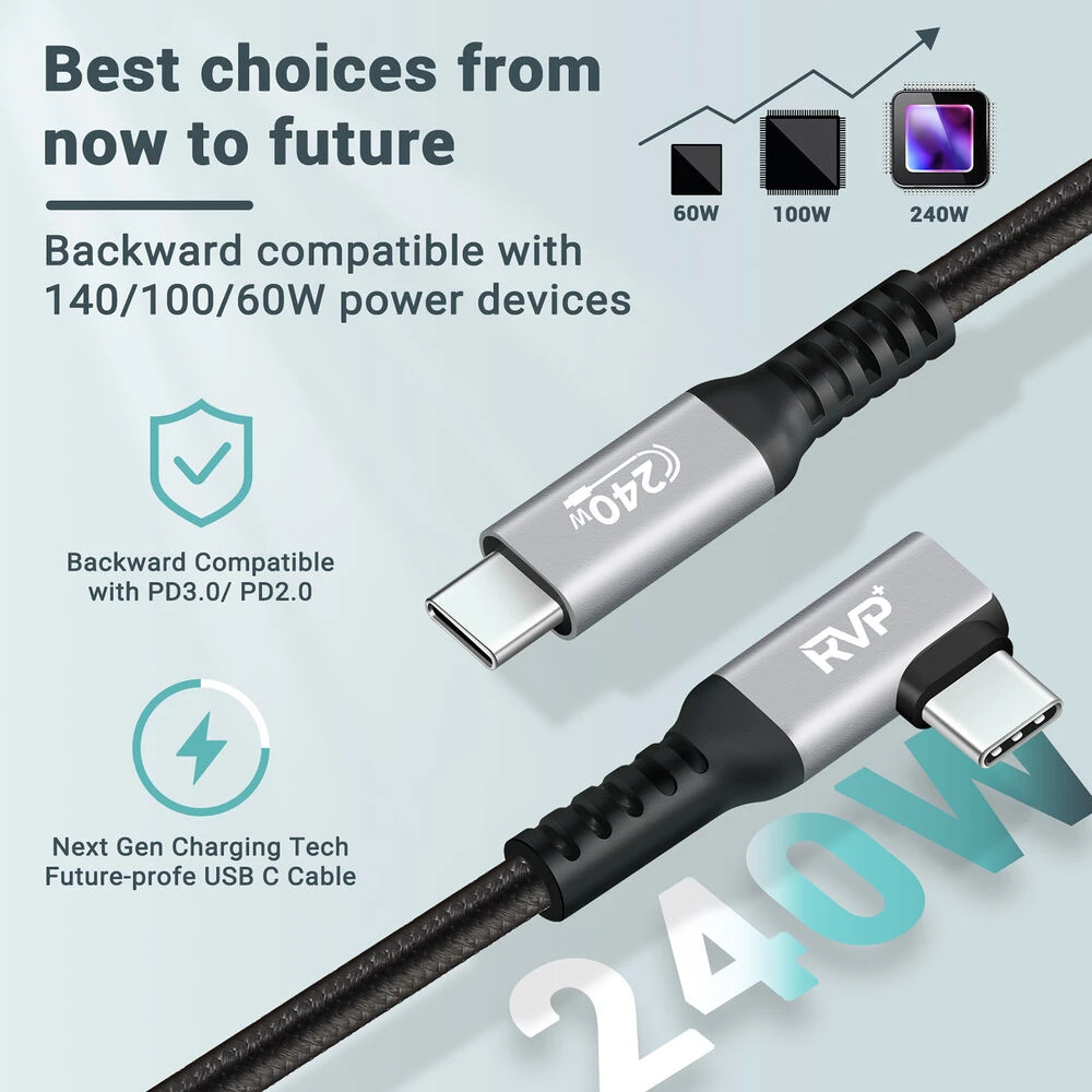 RVP+ 3' USB-C 3.2 Gen 2x2 Right-Angle Cable (Gray, 2-Pack)(Rvp 3 Usb C 3 2 Gen 2x2 Right Angle Cable Gray 2 Pack) 6 RVP+ 3' USB-C 3.2 Gen 2x2 Right-Angle Cable (Gray, 2-Pack)(Rvp 3 Usb C 3 2 Gen 2x2 Right Angle Cable Gray 2 Pack) - Image 6