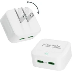 Plugable 40W Dual USB-C Wall Charger (White)(Plugable 40w Dual Usb C Wall Charger White)
