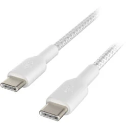 Belkin BoostCharge Braided 60W USB-C Cable (White, 6.6')(Belkin Boostcharge Braided 60w Usb C Cable White 6 6)