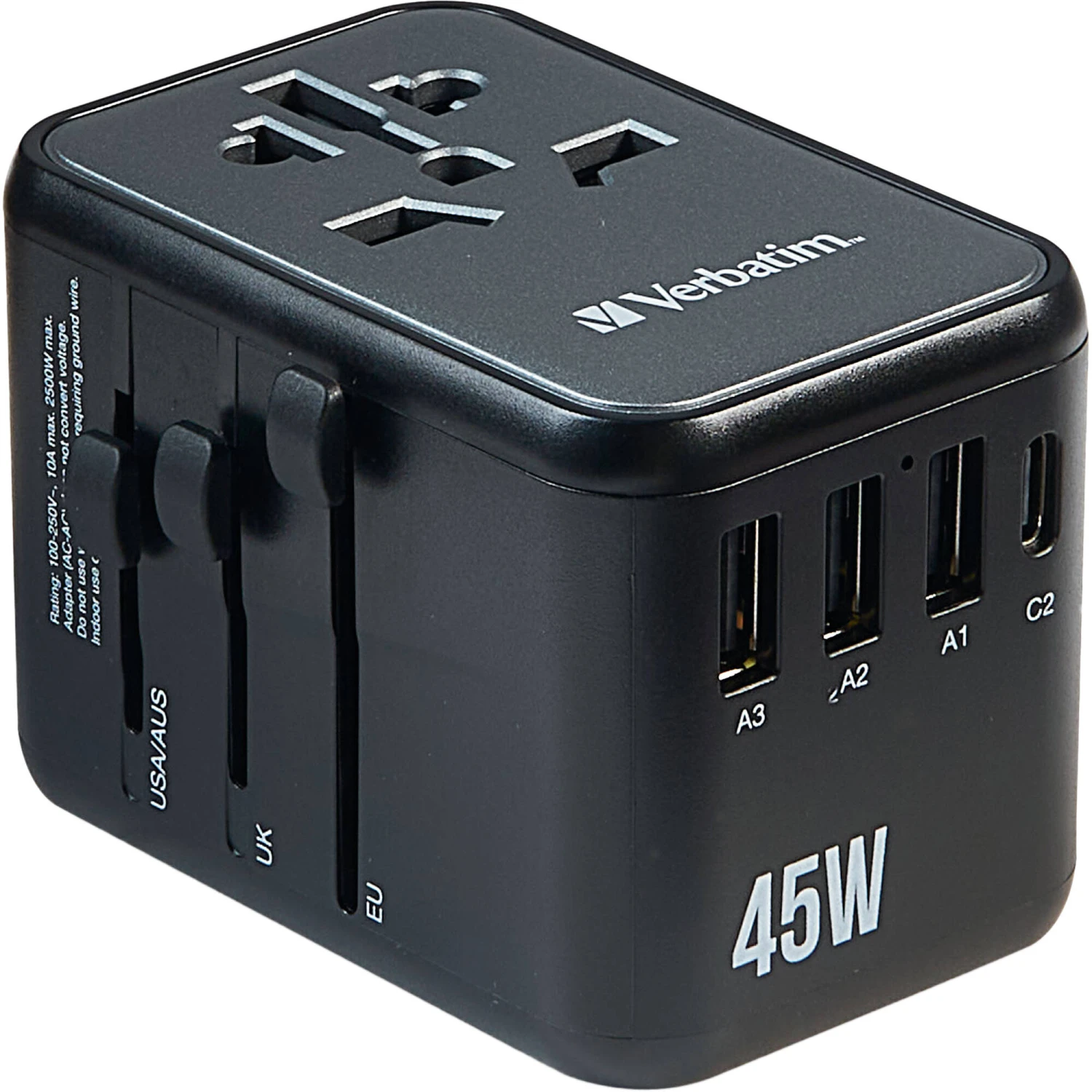 Verbatim UTA-08 45W 5-Port USB-C/USB-A Universal Travel Adapter(Verbatim Uta 08 45w 5 Port Usb C Usb A Universal Travel Adapter) 1 Verbatim UTA-08 45W 5-Port USB-C/USB-A Universal Travel Adapter(Verbatim Uta 08 45w 5 Port Usb C Usb A Universal Travel Adapter)
