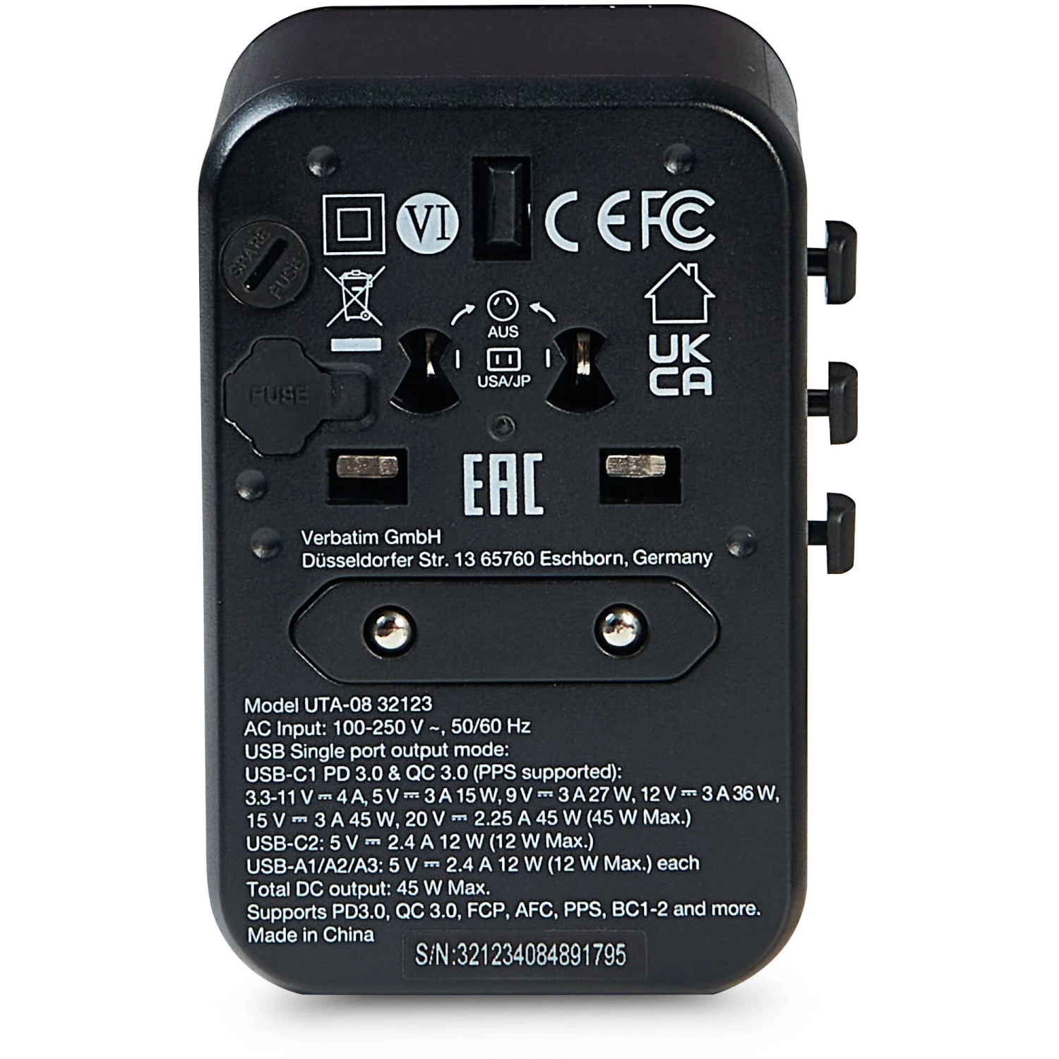 Verbatim UTA-08 45W 5-Port USB-C/USB-A Universal Travel Adapter(Verbatim Uta 08 45w 5 Port Usb C Usb A Universal Travel Adapter) 4 Verbatim UTA-08 45W 5-Port USB-C/USB-A Universal Travel Adapter(Verbatim Uta 08 45w 5 Port Usb C Usb A Universal Travel Adapter) - Image 4