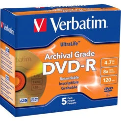 Verbatim DVD-R UltraLife Gold Archival Grade 4.7GB Recordable Disc (Pack Of 5)(Verbatim Dvd R Ultralife Gold Archival Grade 4 7gb Recordable Disc Pack Of 5)