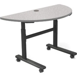 Balt Height Adjustable Sit And Stand Flipper Table (Half Round, Gray Nebula Laminate, Platinum Edge)(Balt Height Adjustable Sit And Stand Flipper Table Half Round Gray Nebula Laminate Platinum Edge)