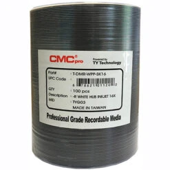 CMC Pro DVD-R 4.7GB White Inkjet Hub Printable Disc (100-Pack Tape Wrap)(Cmc Pro Dvd R 4 7gb White Inkjet Hub Printable Disc 100 Pack Tape Wrap)