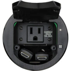 FSR T3-IPS-1B Two-Space IPS Table Box With Two Cable Pull-Through Brackets, Button & LED (Round, Black)(Fsr T3 Ips 1b Two Space Ips Table Box With Two Cable Pull Through Brackets Button Led Round Black)