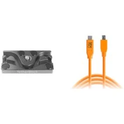 Tether Tools TetherPro USB Cable With TetherBLOCK Mounting Plate Kit (USB Type-C Male To 5-Pin Micro-USB 2.0 Type-B Male, Orange)(Tether Tools Tetherpro Usb Cable With Tetherblock Mounting Plate Kit Usb Type C Male To 5 Pin Micro Usb 2 0 Type B Male Orange)