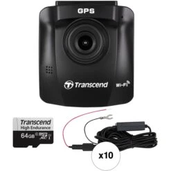 Transcend DrivePro 230 1080p Dash Camera With Hardwire Power Cable & 64GB MicroSD Card (10-Pack)(Transcend Drivepro 230 1080p Dash Camera With Hardwire Power Cable 64gb Microsd Card 10 Pack)